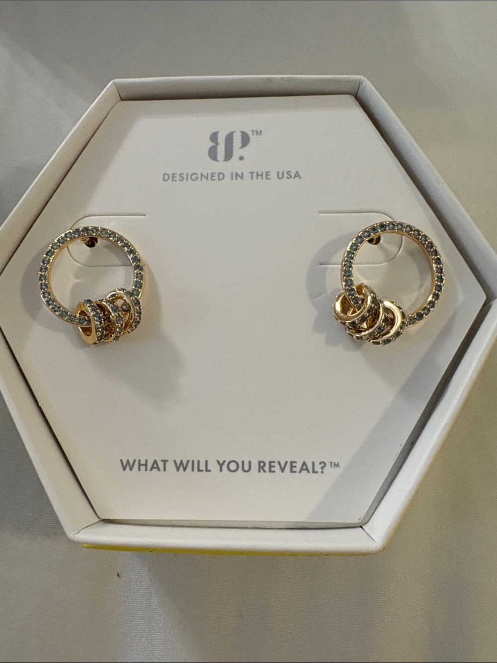 bp Gold Hoop Earrings with Clear Crystal Accents